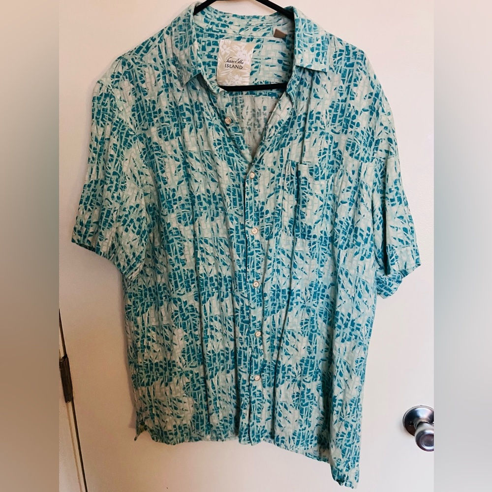 Tasso Elba Resortwear Casual Button Down Silk & Linen Blend Shirt Size Large